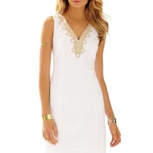Lilly‎ Pulitzer Bentley White & Gold Trim Sheath Dress